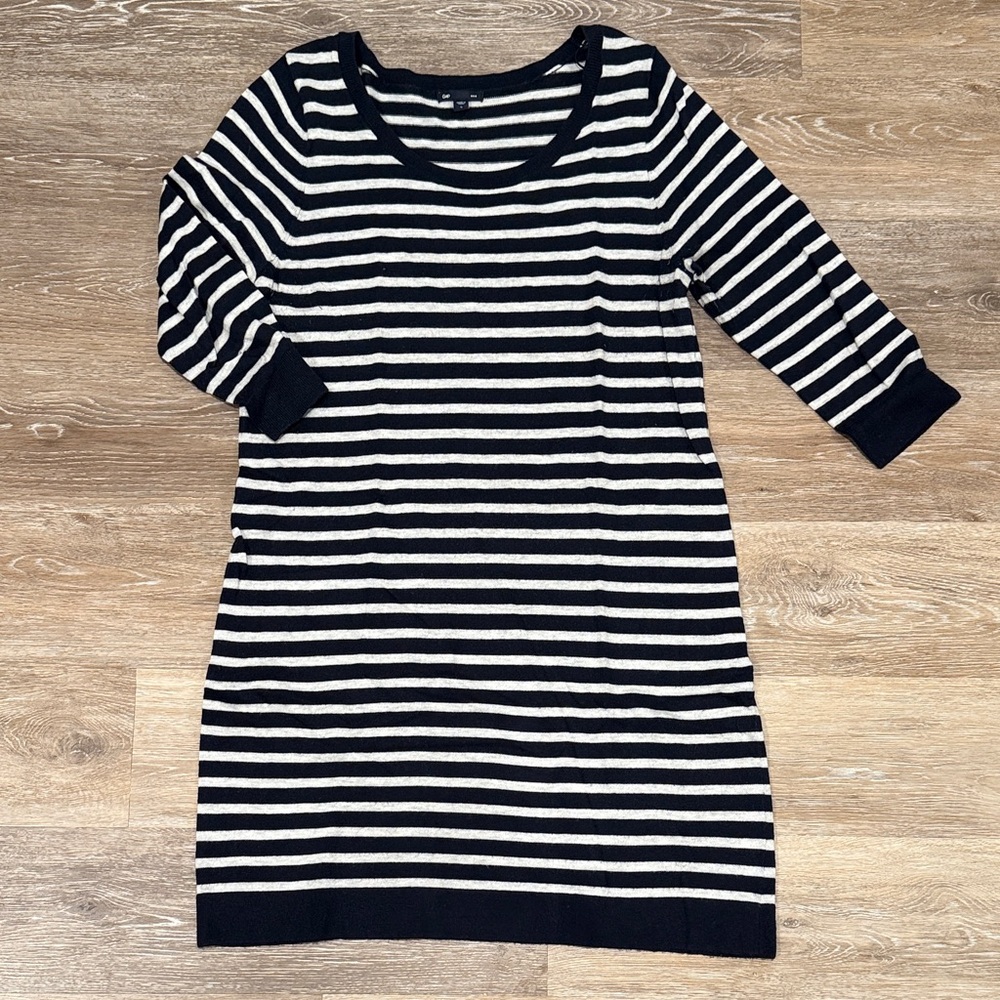GAP Navy and White Striped Sweater Dress